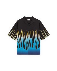 Kenzo Flame Print Short Sleeve Button Up Camp Shirt In Black At Nordstrom