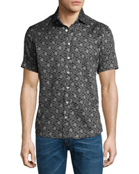 Etro Forest Print Short Sleeve Cotton Shirt Black