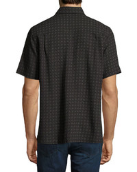 Neiman Marcus Lattice Print Short Sleeve Shirt Black