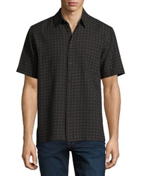 Neiman Marcus Lattice Print Short Sleeve Shirt Black