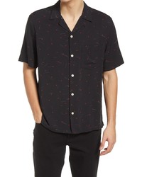 AllSaints Morse Relaxed Fit Heart Print Short Sleeve Button Up Camp Shirt In Jet Black At Nordstrom