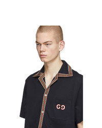 Gucci Navy Gg Embroidery Polo