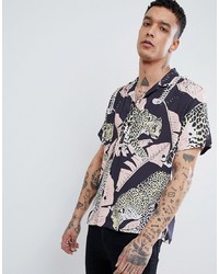 ASOS DESIGN Oversized Leopard Print Shirt With Revere Collar