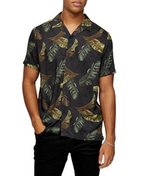 Topman Palm Leaf Short Sleeve Button Up Camp Shirt