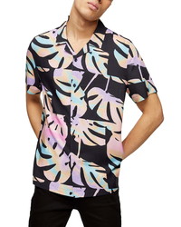 Topman Palm Print Short Sleeve Button Up Camp Shirt