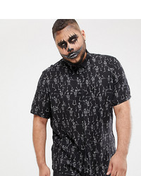 ASOS DESIGN Plus Halloween Regular Skeleton Print Shirt In Black