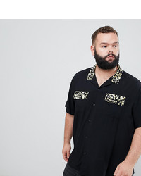 ASOS DESIGN Plus Regular Fit Viscose Shirt With Leopard Revere Collar