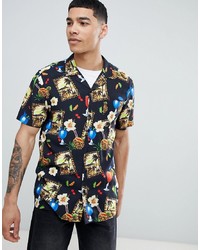 ASOS DESIGN Regular Fit Cocktail Print Shirt With Revere Collar