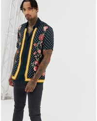 ASOS DESIGN Regular Fit Polka Dot Border Printed Shirt With Floral In Viscose