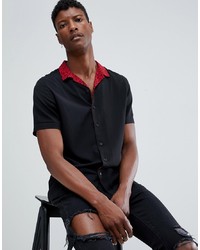 ASOS DESIGN Regular Fit Revere Leopard Print Collar Shirt In Black