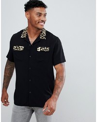 ASOS DESIGN Regular Fit Viscose Shirt With Leopard Revere Collar