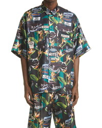 Givenchy Relaxed Fit Motel Cars Print Button Up Silk Shirt