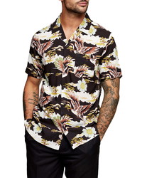 Topman Revere Print Short Sleeve Button Up Camp Shirt