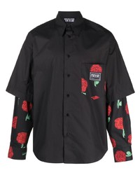 VERSACE JEANS COUTURE Rose Print Overlay Cotton Shirt