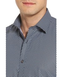 Bugatchi Shaped Fit Diamond Print Short Sleeve Sport Shirt