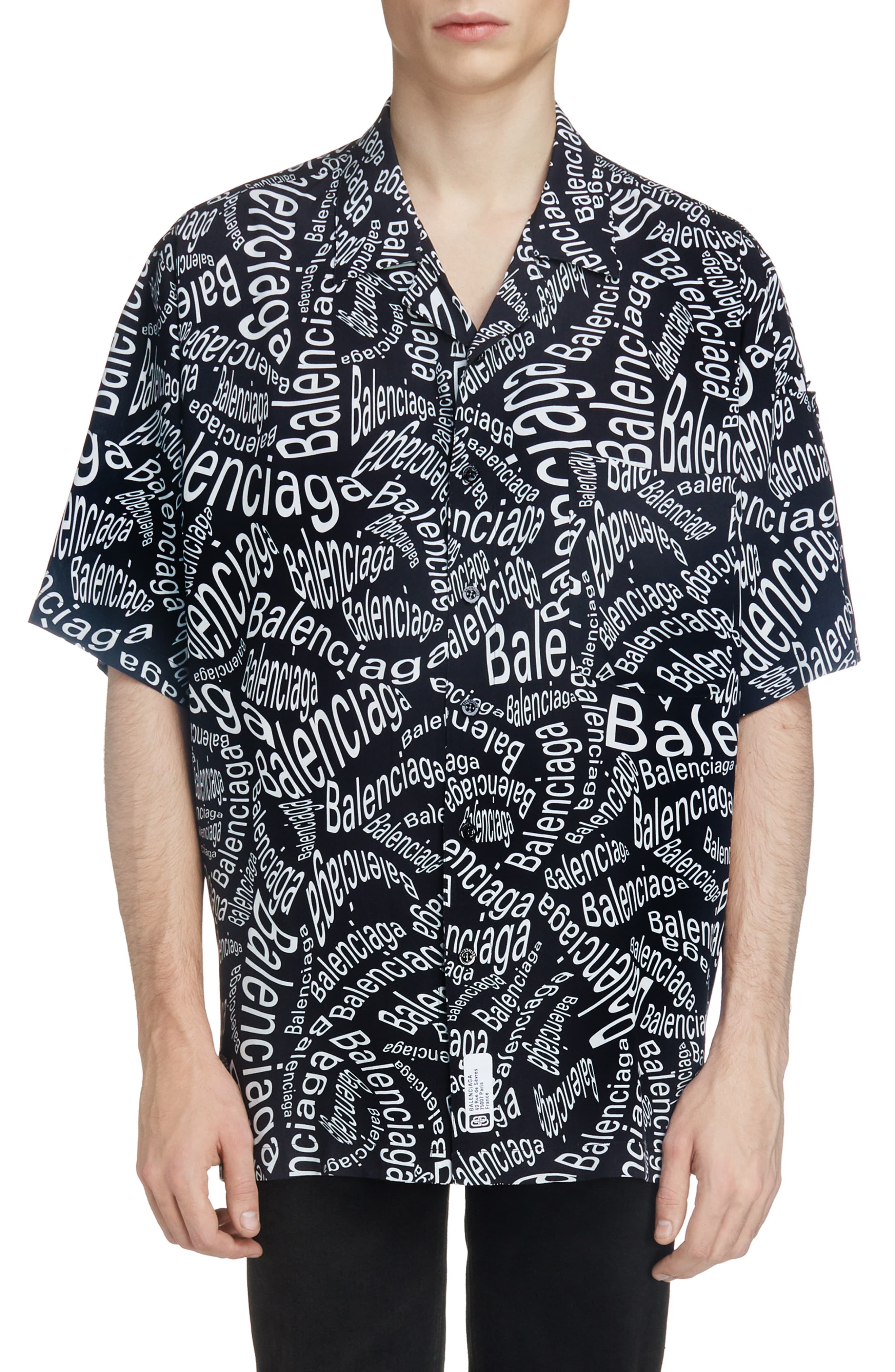 Balenciaga Mens Scribble Print Short Sleeve Logo ButtonUp Shirt   Nordstrom