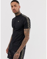 Siksilk Short Sleeve Shirt In Black With Gold Detailed