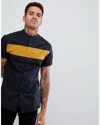 ASOS DESIGN Skinny Cut And Sew Shirt In Mustard With Black Panel