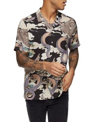 Topman Snake Print Short Sleeve Button Up Shirt