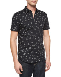John Varvatos Star Usa Floral Printed Short Sleeve Sport Shirt Black