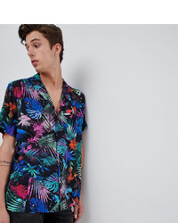 ASOS DESIGN Tall Oversized Tropical Hawaiian Print Shirt With Low Revere
