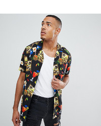 ASOS DESIGN Tall Regular Fit Cocktail Print Shirt With Revere Collar