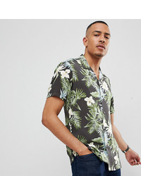 ASOS DESIGN Tall Regular Fit Hawaiian Shirt With Revere Collar In Black