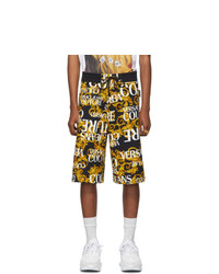 VERSACE JEANS COUTURE Black And Yellow All Over Barocco Shorts