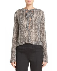 Theory Kimry Classic Georgette Tie Neck Print Silk Blouse
