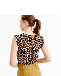 J.Crew Petite Cuffed Sleeve Top In Leopard Print
