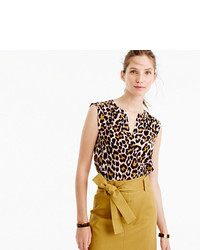 J.Crew Petite Cuffed Sleeve Top In Leopard Print