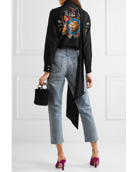 Gucci Pussy Bow Printed Silk Blouse Black