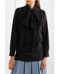 Gucci Pussy Bow Printed Silk Blouse Black
