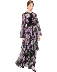 Dolce & Gabbana Tulip Print Tiered Silk Chiffon Dress