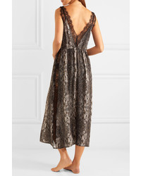 Fleur Du Mal Margo Lace Trimmed Animal Print Silk Dress Snake Print