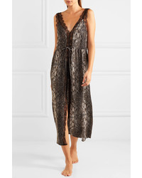 Fleur Du Mal Margo Lace Trimmed Animal Print Silk Dress Snake Print