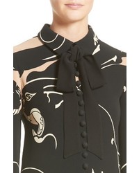 Valentino Panther Print Tie Neck Silk Cady Dress