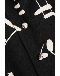 Saint Laurent Silk Twill Trimmed Printed Crepe Mini Dress Black