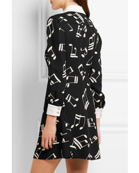 Saint Laurent Silk Twill Trimmed Printed Crepe Mini Dress Black