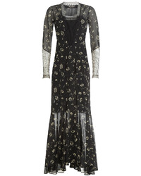 Black Print Silk Evening Dress