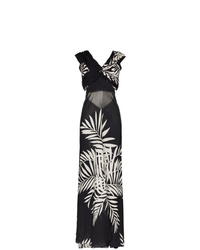 Johanna Ortiz Negra V Neck Palm Print Silk Gown