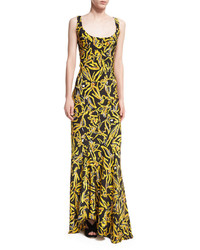 Diane von Furstenberg Sleeveless Bias Slip Scoop Neck Printed Silk Evening Gown