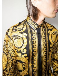 Versace Barocco Print Long Sleeve Silk Shirt