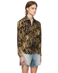 Saint Laurent Black Tan Silk Tiger Print Shirt