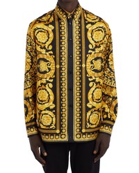 Versace First Line Barocco Silk Button Up Shirt In Black Gold At Nordstrom