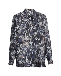 Fendi Fragt Print Longline Silk Button Up Shirt