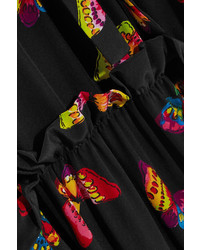 Moschino Boutique Printed Silk Crepe De Chine Midi Dress Black