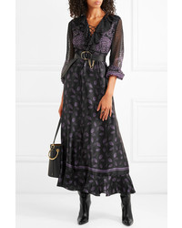Anna Sui Fountains Of Fancy Fil Coup Chiffon And Silk Satin Maxi Dress