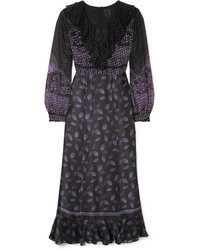 Anna Sui Fountains Of Fancy Fil Coup Chiffon And Silk Satin Maxi Dress