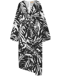 Michael Kors Collection Asymmetric Printed Silk De Chine Midi Dress
